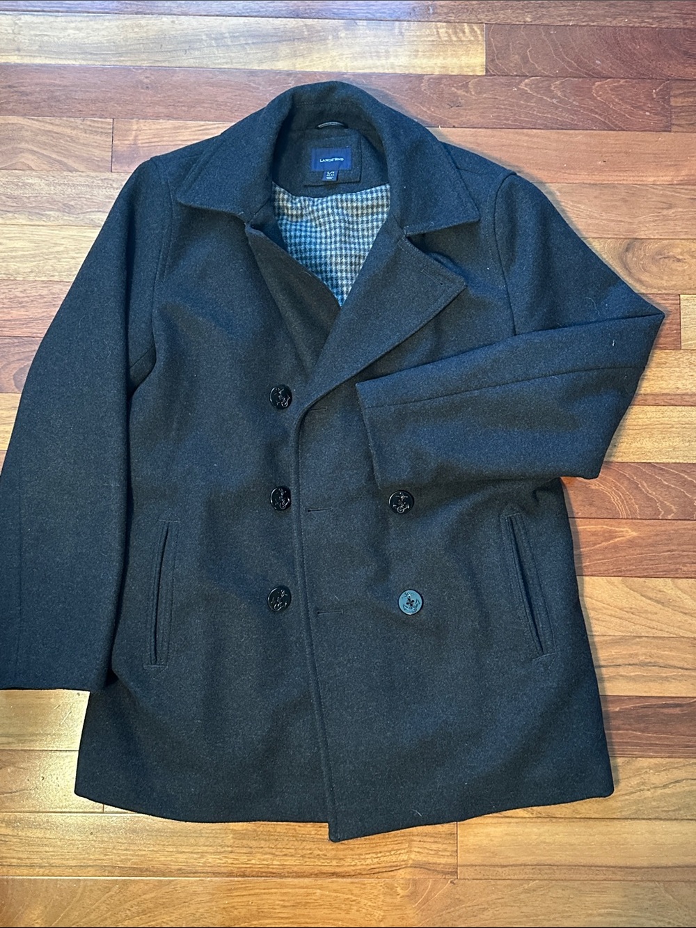 Lands' End Black Double-Breasted Wool Peacoat